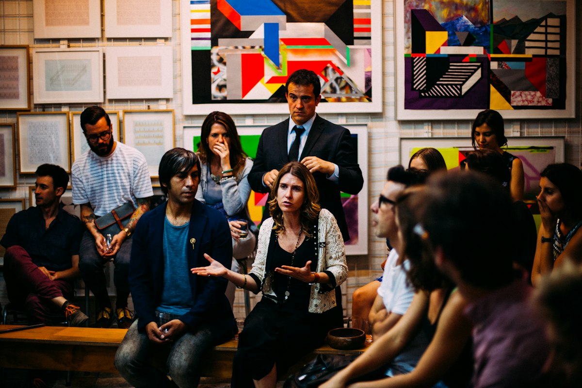 Professionals talking together at a networking gathering